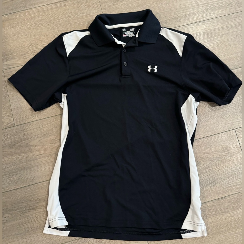 Under Armour Loose Athletic Polo (Black and White) - Small